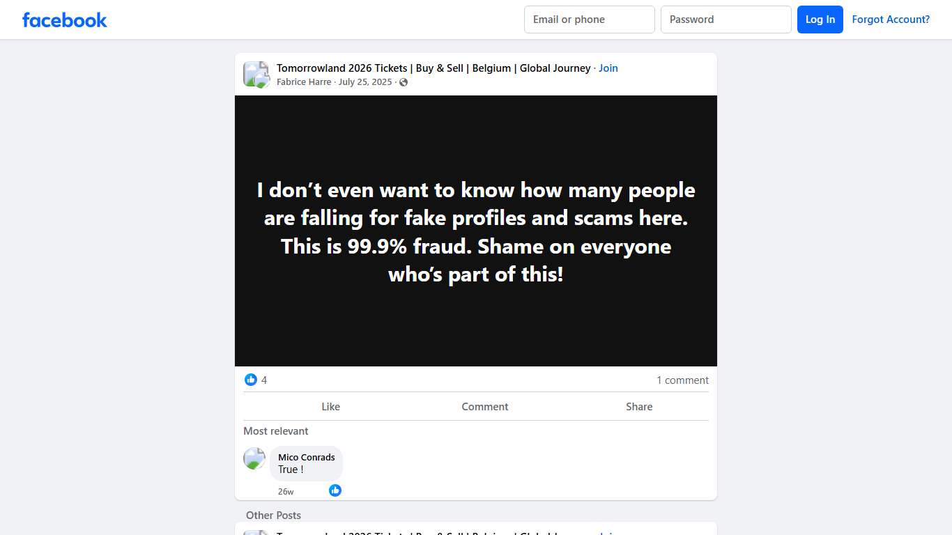 Tomorrowland 2026 Tickets Buy & Sell Belgium Global Journey I don’t even want to know how many people are falling for fake profiles and scams here Facebook